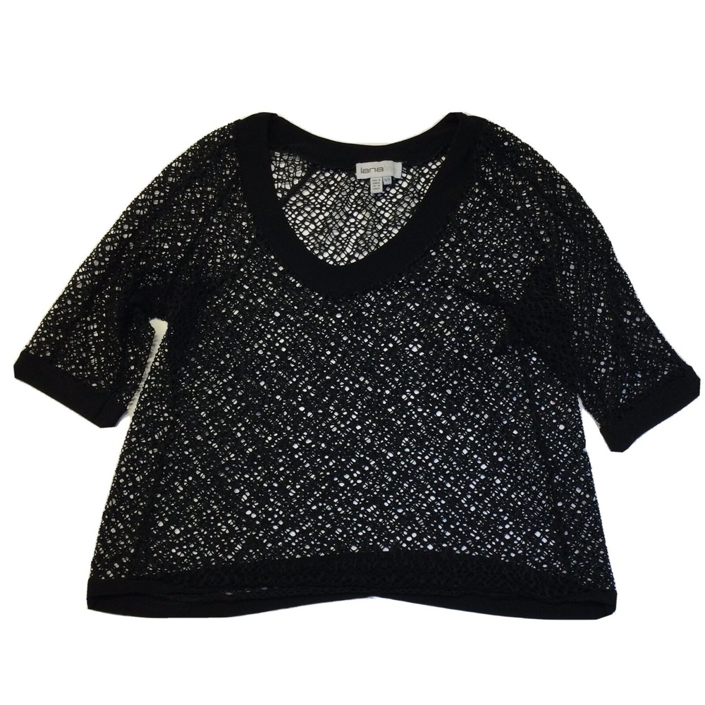 Lanalee Womens XL  Top  3/4 Sleeves Fisherman Fabric‎ With A Ribbed V-Neck